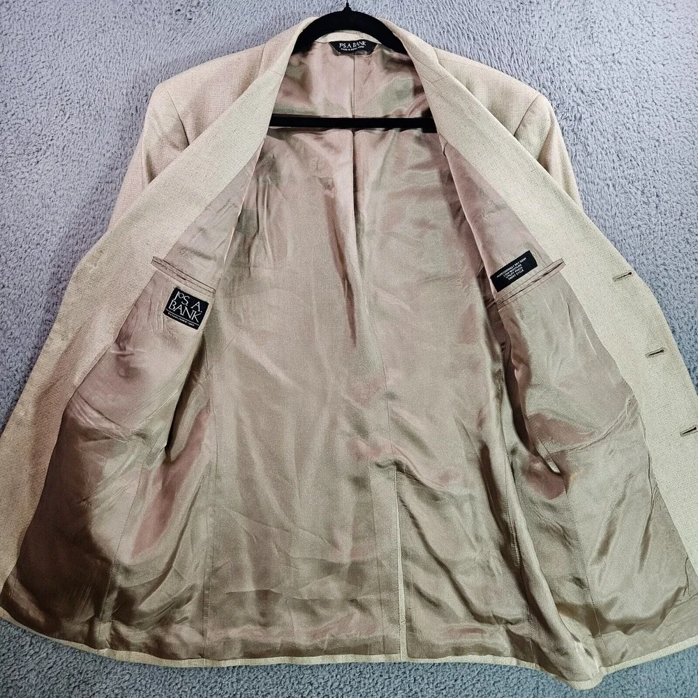Jos‎ A Bank Sport Coat Jacket Suit Blazer Men 42L 100% Silk Beige 3-Btn